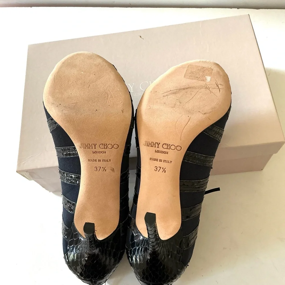 Jimmy Choo black and navy python trimmed heels 37.5